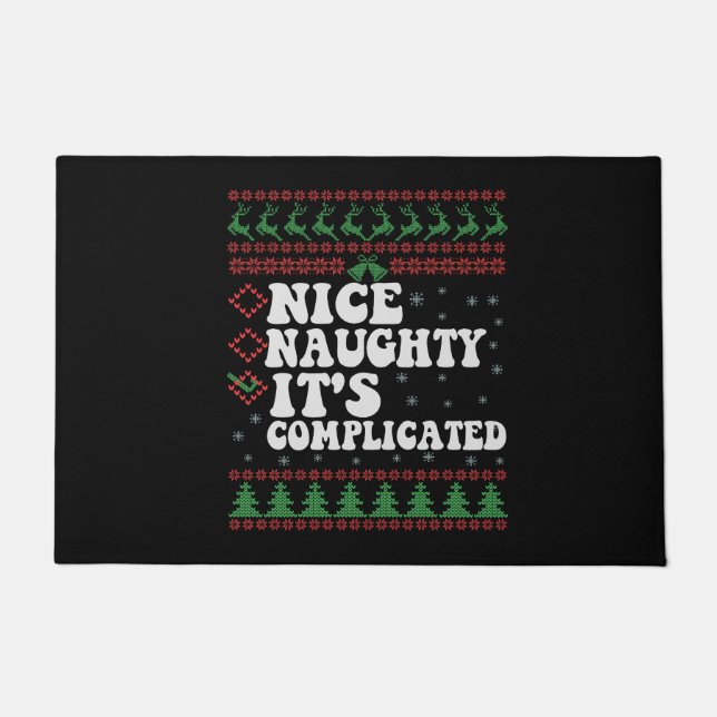 Nice Naughty It's Complicated Funny Ugly Xmas Gift Doormat (Front)