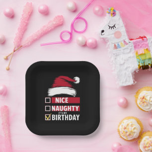 Nice Naughty It's My Birthday Christmas List Santa Paper Plates