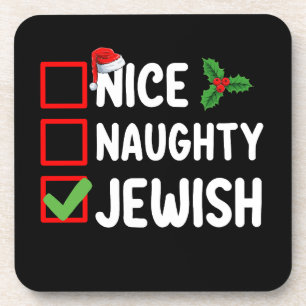 Nice Naughty Jewish Christmas List Family Holiday Beverage Coaster