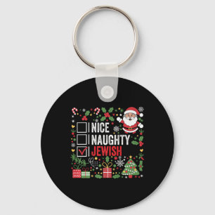 Nice Naughty Jewish Funny Christmas Santa Claus Keychain
