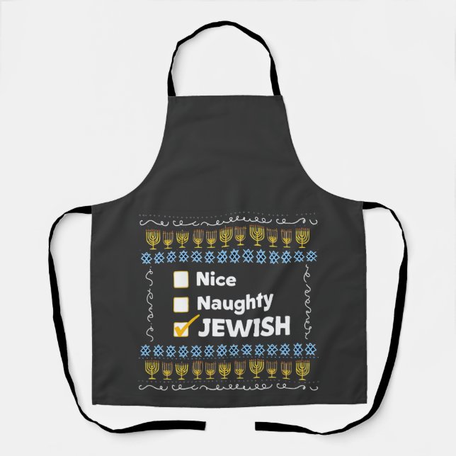 Nice Naughty Jewish Hanukkah Ugly Sweater Apron (Front)