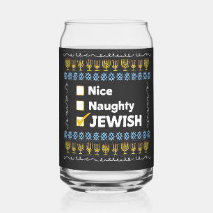 Nice Naughty Jewish Hanukkah Ugly Sweater Can Glass