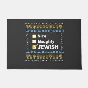 Nice Naughty Jewish Hanukkah Ugly Sweater Doormat