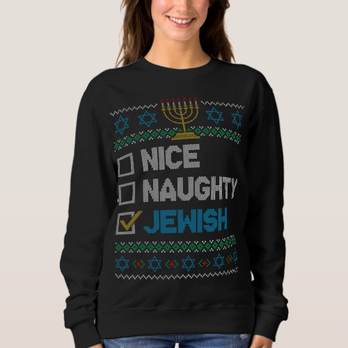 Nice Naughty Jewish Ugly Christmas Sweater Funny H