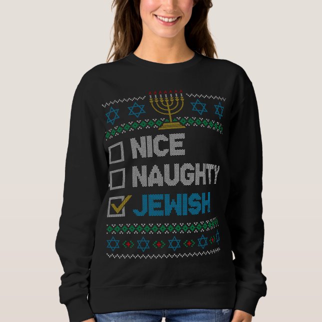 Nice Naughty Jewish Ugly Christmas Sweater Funny H (Front)