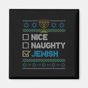 Nice Naughty Jewish Ugly Christmas Sweater Funny H Magnet