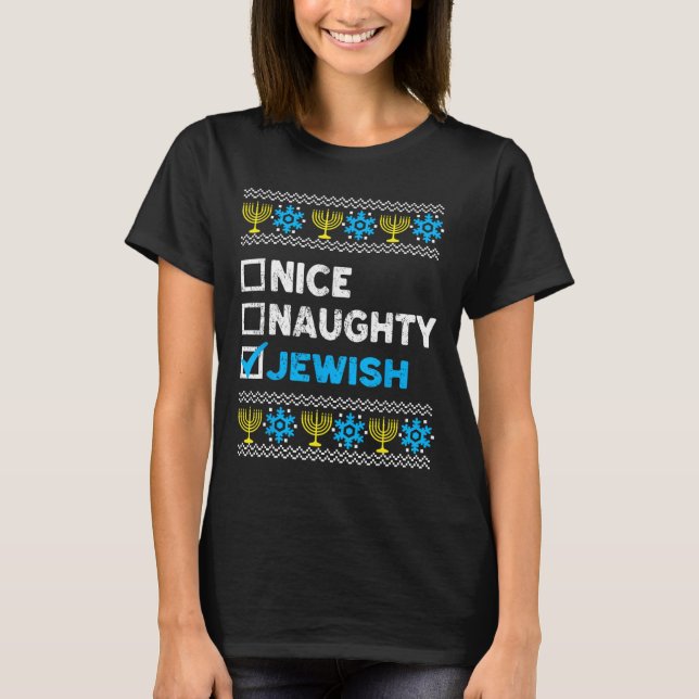 Nice Naughty Jewish Ugly Hanukkah Sweater Chanukah (Front)