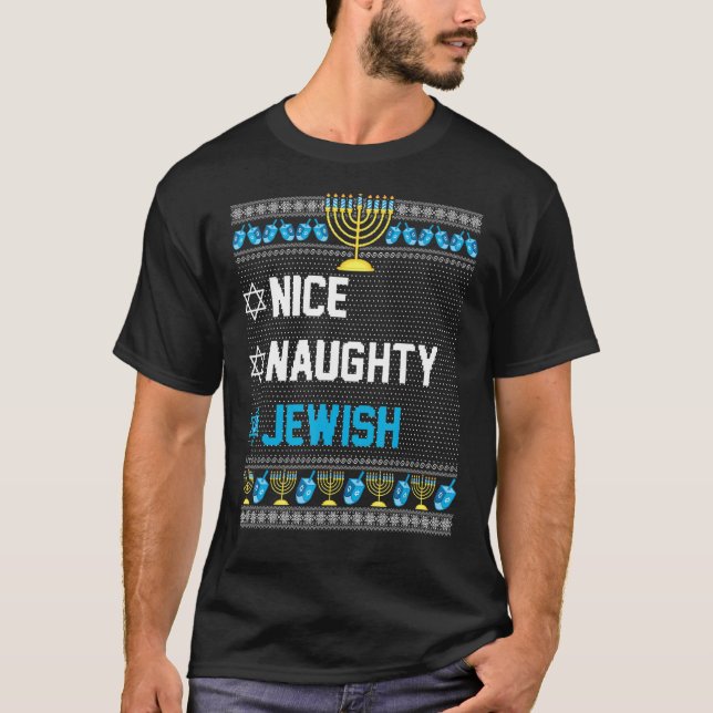 Nice Naughty Jewish Ugly Hanukkah Sweater Chanukah (Front)