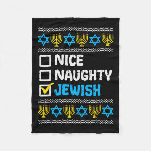 Nice Naughty Jewish Ugly Hanukkah Sweater Chanukah Fleece Blanket