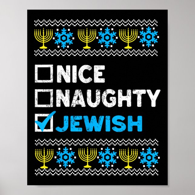 Nice Naughty Jewish Ugly Hanukkah Sweater Chanukah Poster (Front)