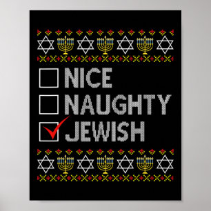 Nice Naughty Jewish Ugly Hanukkah Sweater Funny Ch Poster