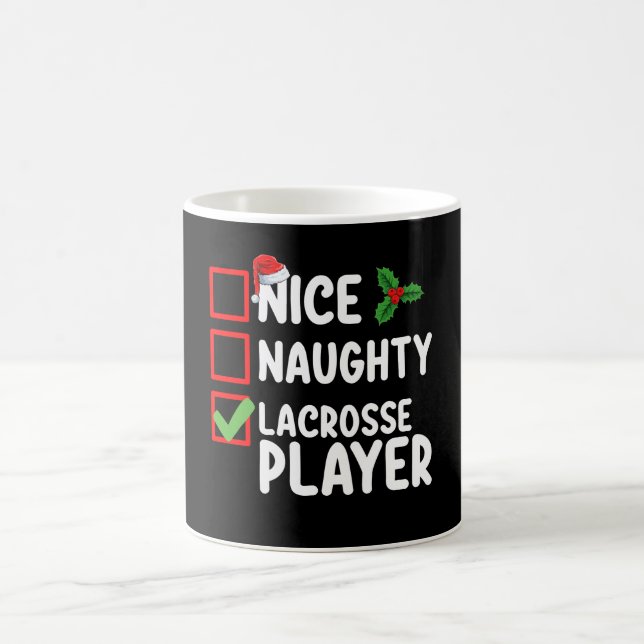 Nice Naughty Lacrosse Player Christmas List Coffee Mug (Center)
