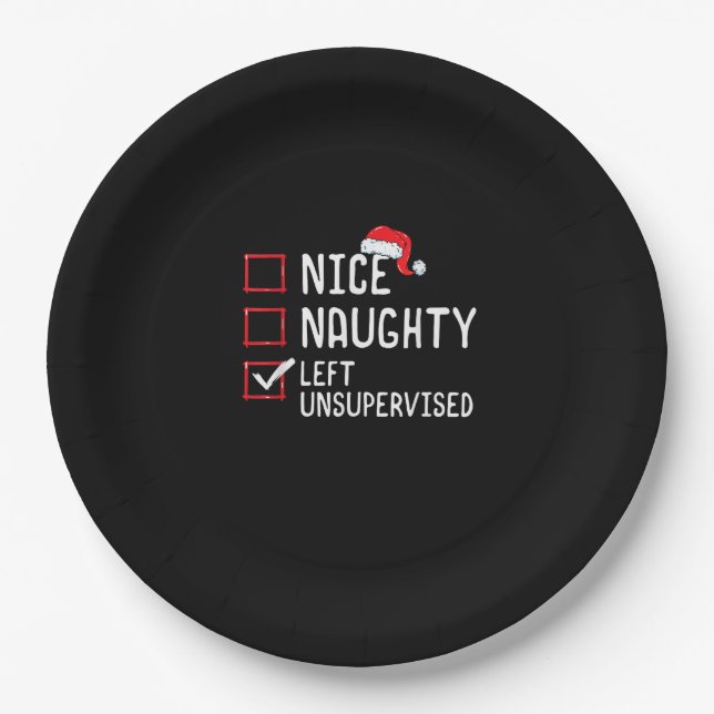 Nice Naughty Left Unsupervised Christmas List   Paper Plates (Front)