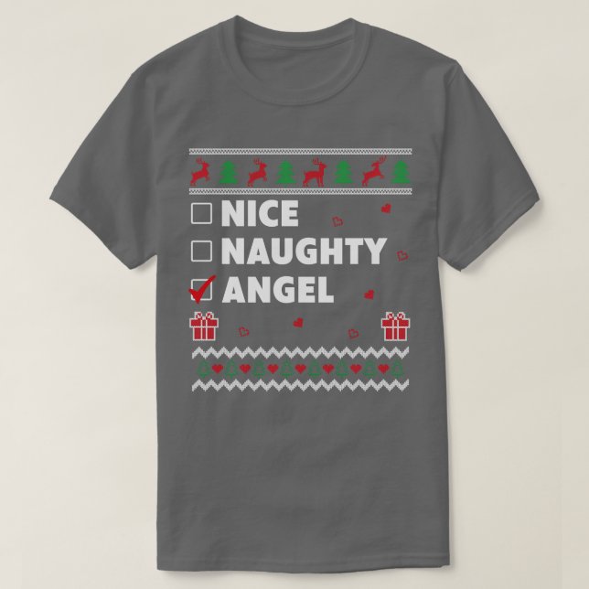 Nice Naughty List Ugly Christmas Design Angel T-Shirt (Design Front)