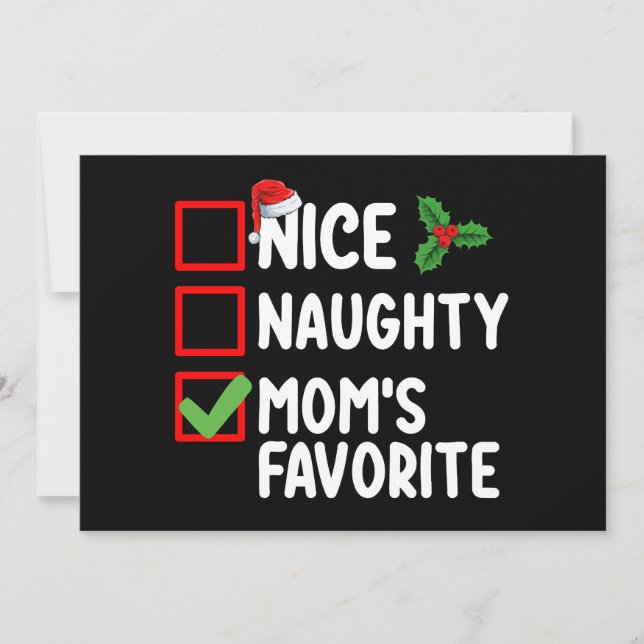 Nice Naughty Mom's Favorite Christmas List Family Invitation (Front)