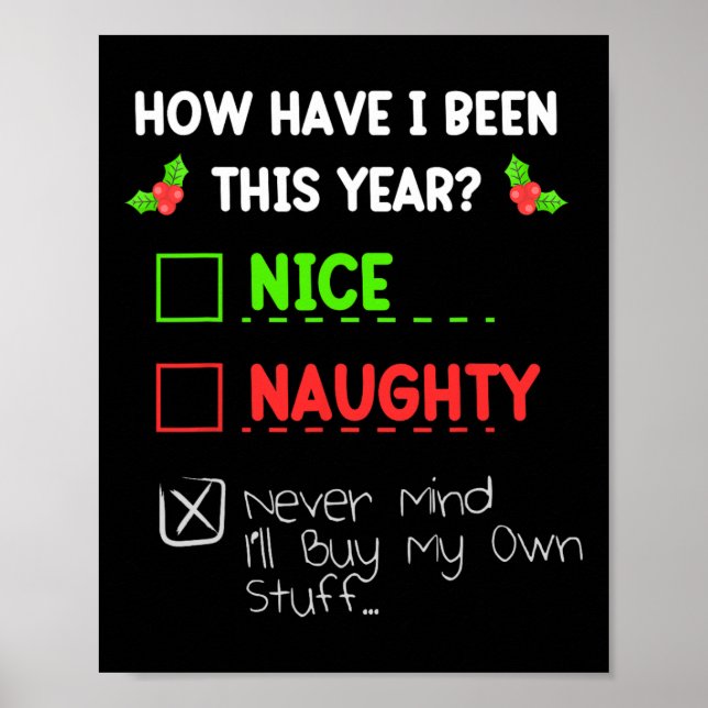 Nice Naughty Never Mind I'll Buy My Own Stuff Funn Poster (Front)