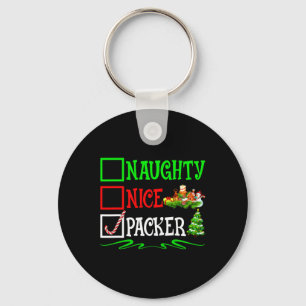 Nice Naughty Packer Santa Christmas List Keychain