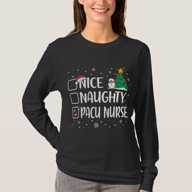 Nice Naughty Pacu Nurse Funny Christmas Pajama Xma T-Shirt (Front)