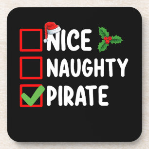 Nice Naughty Pirate Family Matching Christmas List Beverage Coaster