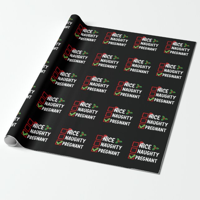 Nice Naughty Pregnant Christmas List Pregnancy Wrapping Paper (Unrolled)