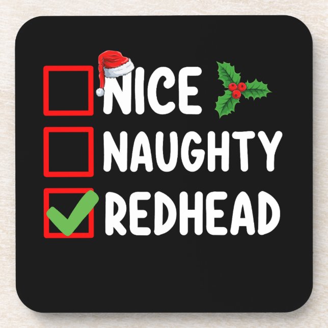 Nice Naughty Redhead Family Matching Christmas Lis Beverage Coaster (Front)