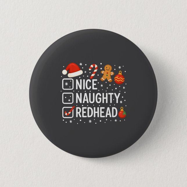 Nice Naughty Redhead Funny Christmas Quote  Button (Front)