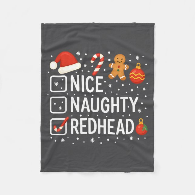 Nice Naughty Redhead Funny Christmas Quote  Fleece Blanket (Front)