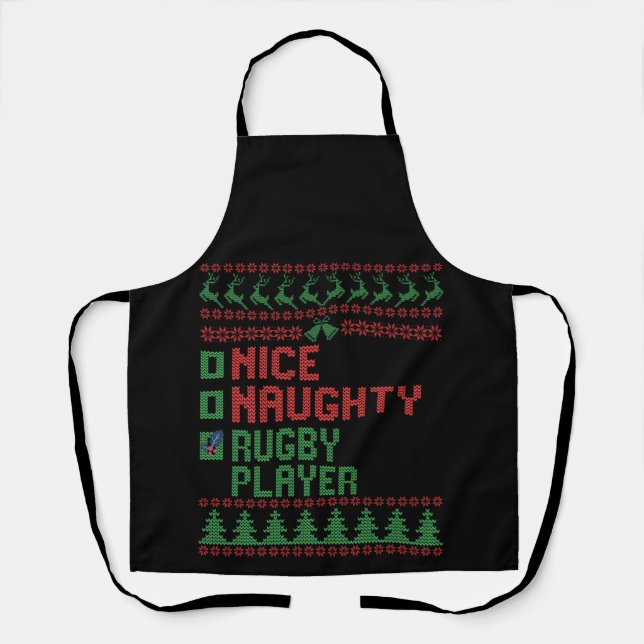 Nice Naughty Rugby Player Funny Christmas Gift Apron (Front)