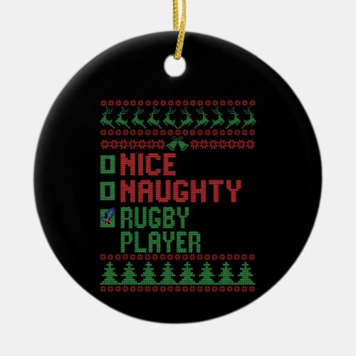 Nice Naughty Rugby Player Funny Christmas Gift Ceramic Ornament