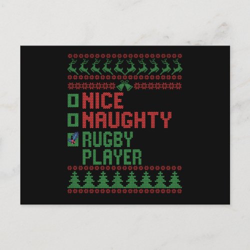 Nice Naughty Rugby Player Funny Christmas Gift Postcard