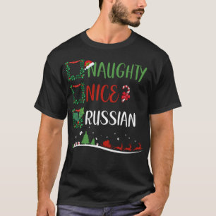 Nice Naughty RUSSIAN Christmas Matching Santa Hat T-Shirt
