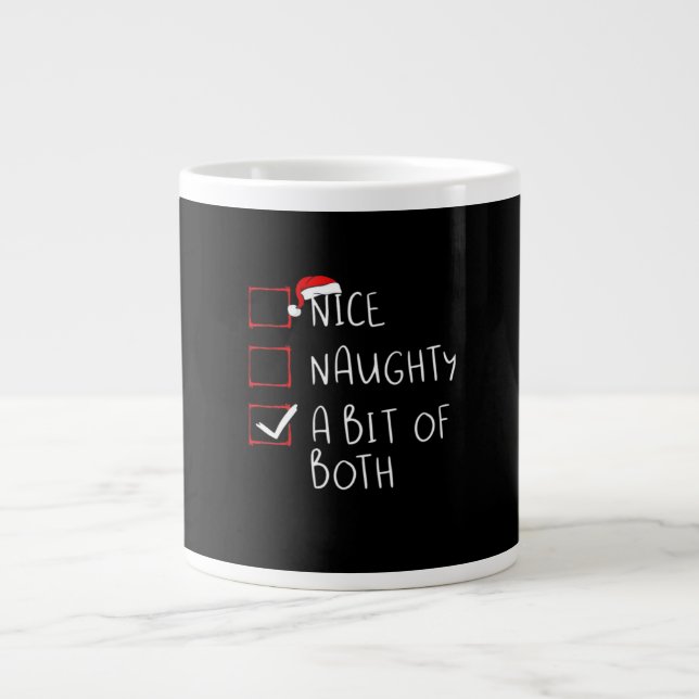 Nice Naughty Santa Hat Humor Vibe  Giant Coffee Mug (Front)