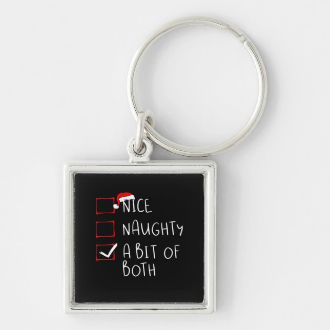 Nice Naughty Santa Hat Humor Vibe  Keychain (Front)