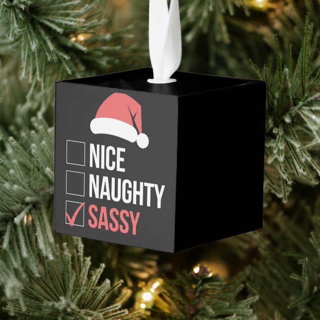 Nice Naughty Sassy Christmas List  Cube Ornament (Tree)