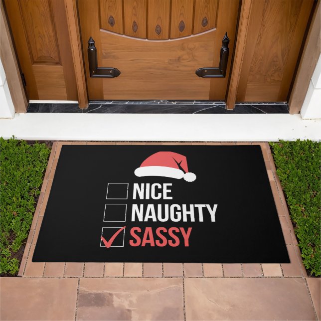Nice Naughty Sassy Christmas List  Doormat (Outdoor)
