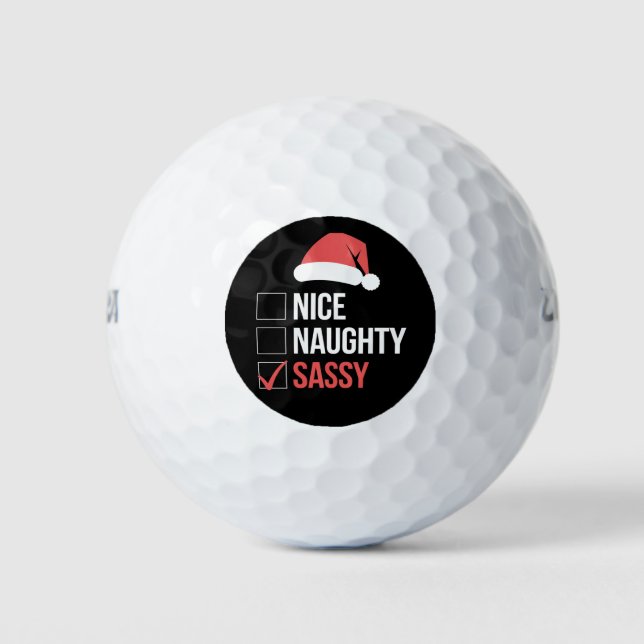 Nice Naughty Sassy Christmas List  Golf Balls (Front)