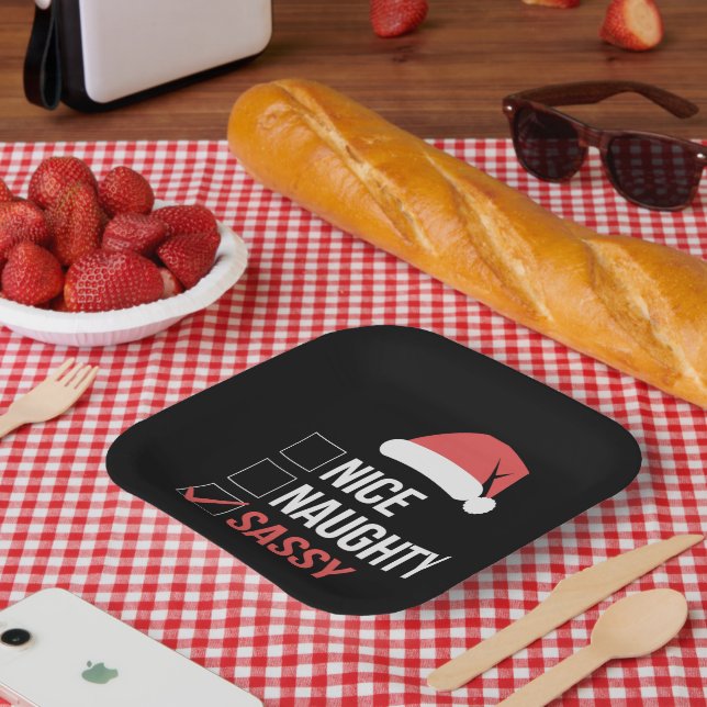 Nice Naughty Sassy Christmas List  Paper Plates (Picnic)