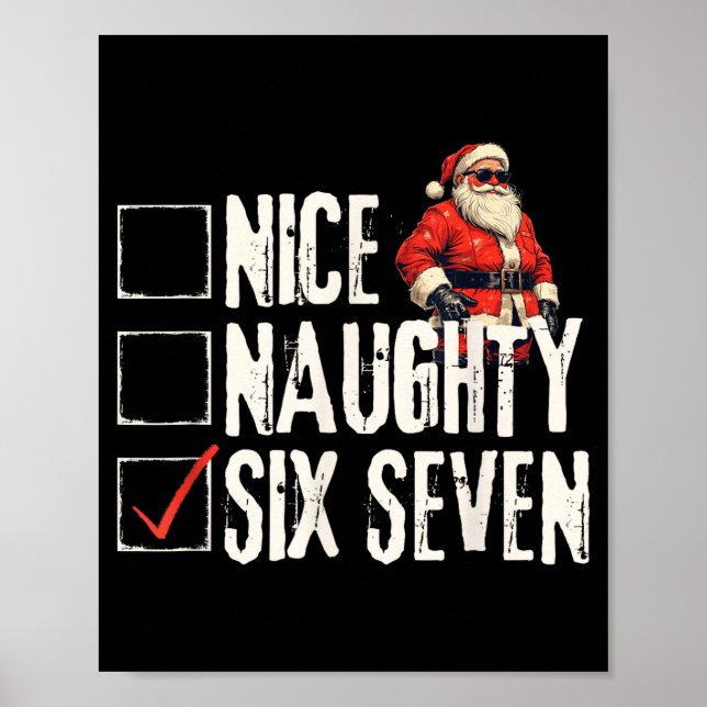 Nice Naughty Six Seven Brainrot Meme 67 Santa Funn Poster (Front)