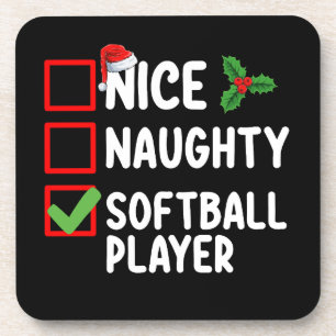 Nice Naughty Softball Player Christmas List Beverage Coaster