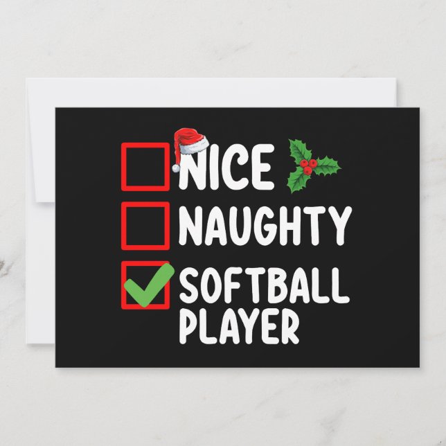 Nice Naughty Softball Player Christmas List Invitation (Front)
