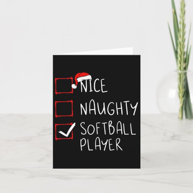 Nice Naughty Softball Player Christmas List Santa  Card (Front)