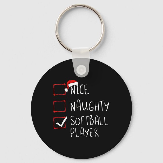 Nice Naughty Softball Player Christmas List Santa  Keychain (Front)