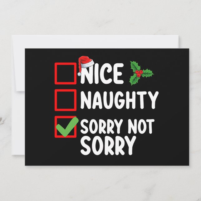 Nice Naughty Sorry Not Christmas List Holiday Invitation (Front)