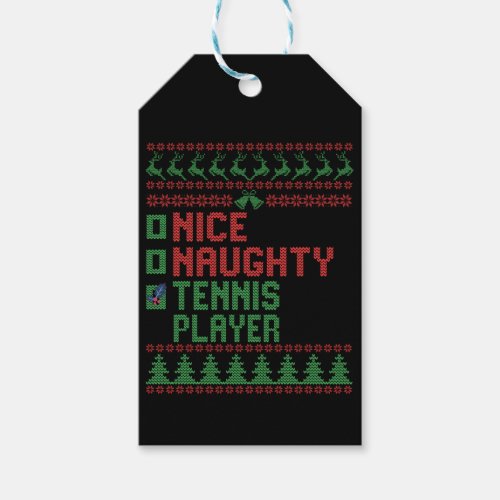 Nice Naughty Tennis Player Funny Christmas Gift Gift Tags