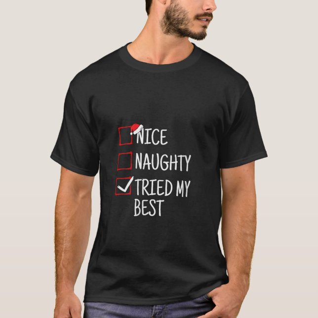 Nice Naughty Tried My Best Funny Christmas V Neck  T-Shirt (Front)