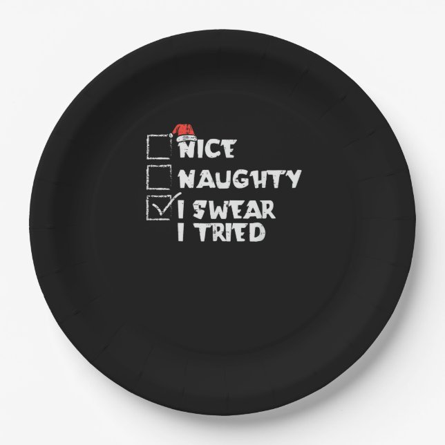 Nice Naughty Tried My Best Holiday Humor  Paper Plates (Front)