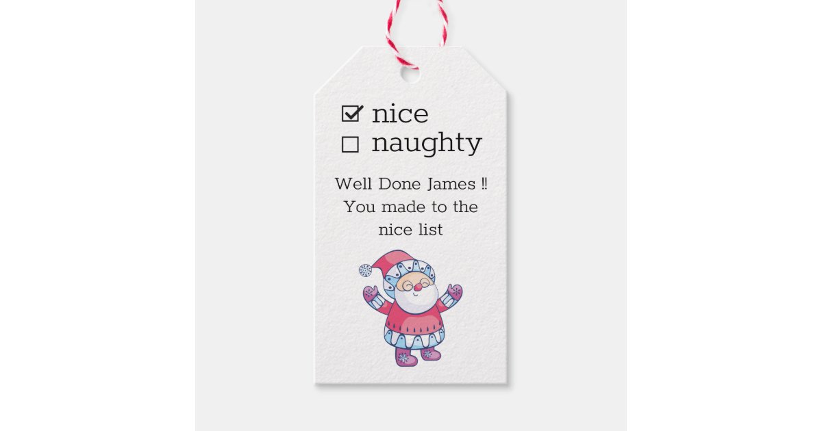 Nice or Naughty Christmas Holiday Santa Gift Tag | Zazzle