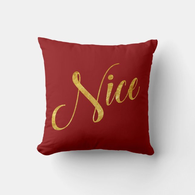 Nice or Naughty Two-Side Gold Holiday Christmas Throw Pillow (Front)