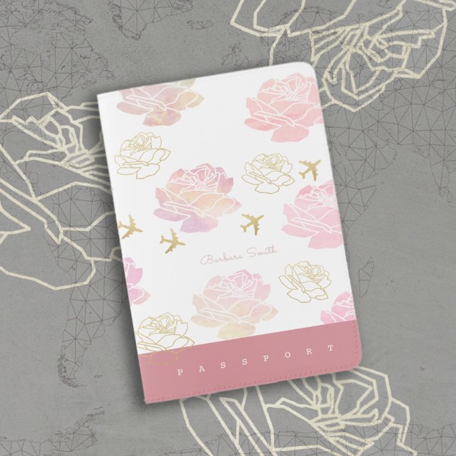 nice passport cover with rose flowers & airplanes (Creator Uploaded)