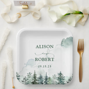Nice Pine Trees Forest Custom Wedding Paper Plates